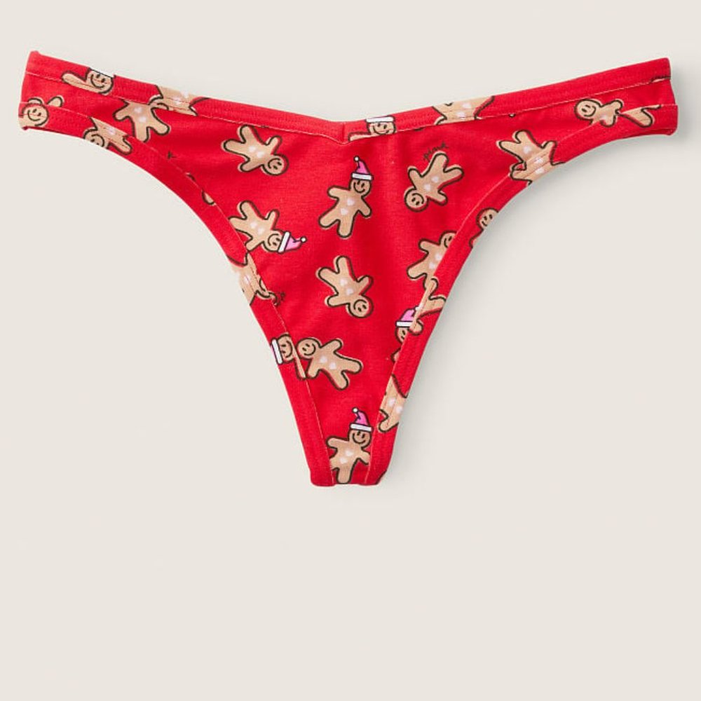 🤶⛄️Gingerbread Man Christmas Holiday Panties VS PINK COTTON THONG UNDERWEAR NWT